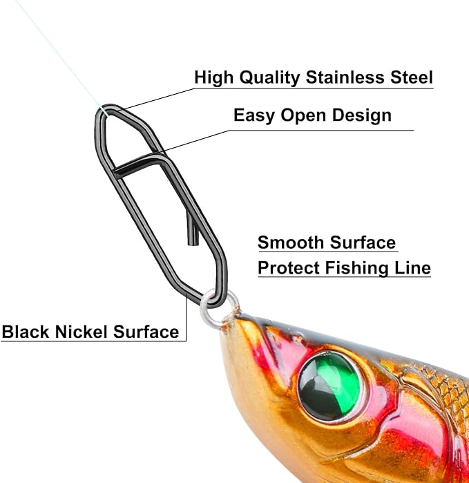 100PCS Fishing Speed Clips, Fishing Swivels & Snaps, High Strength Speed Clips for Fishing Lures, Quick Change Snap Set, Freshwater Saltwater Lure Connector Tackle