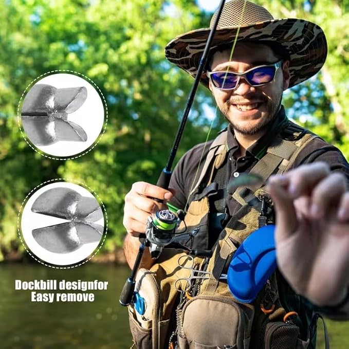 YOTO Removable Split Shot Fishing Weights Sinkers Kit, Reusable Duckbill Open Mouth Lead Sinker, Soft Fishing Sinkers & Weights for Freshwater Bass Trout