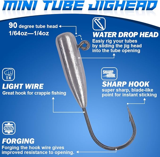 Tube Jig Heads for Crappie, Panfish, and Bass Fishing - 24 Pack