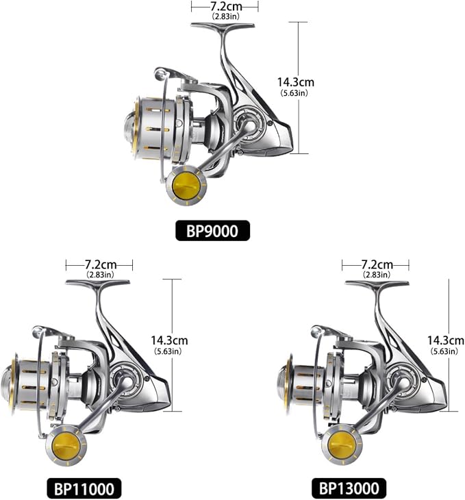 Heavy Duty Spinning Reel Metal Body with CNC Machined Spool 55LB Max Drag 6/8+1 Bearings Ultra Smooth 4.6/4.8:1 High Speed Gear Ratio Saltwater Freshwater Fishing Reel for 8000 to 14000 Series