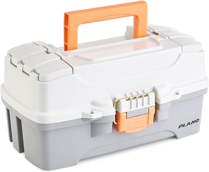 Plano One-Tray Tackle Box, Light Grey/Dark Grey, Rust-Proof Brass Latch, Top-Access Tray with Deep Storage, Made in the USA, Portable Fishing Gear Storage Organizer