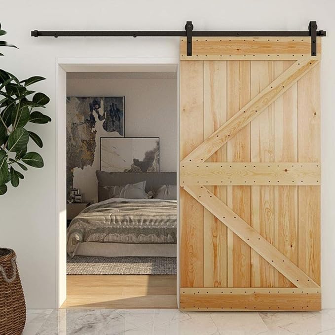 CCJH 8.2FT Single Sliding Barn Door Hardware Kit Black Basic Roller Carbon Steel Hanger Flat Track System for Closet Kitchen 1 Door 49 inch Wide