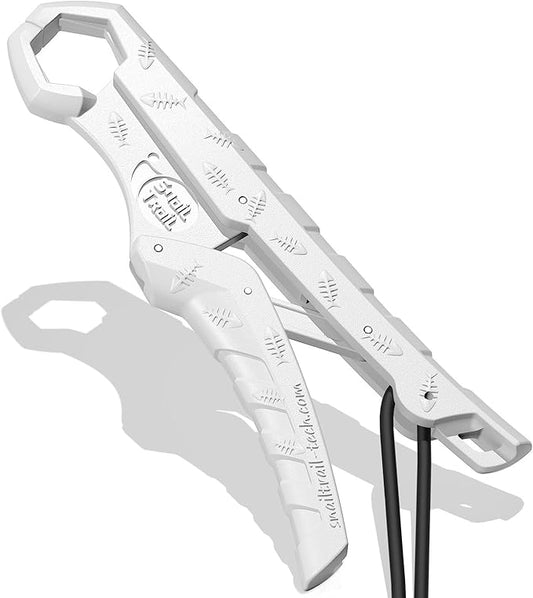 SNAIL TRAIL 7.5''/9'' Floating Fish Gripper, Fishing Grabber, Catfish Mouth Pliers, Caught Bass Holder, Digital Scale Hook Clamp, Saltwater Lip Grip Tool with Lanyard, Gifts for Men, White