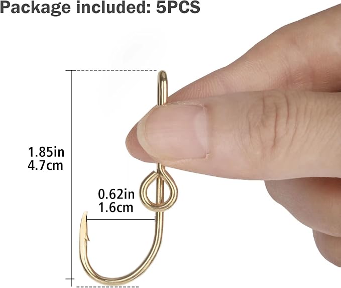 THKFISH Fishing Hooks Hat Pins - Gold Fish Hook Tie Clips 5PCS