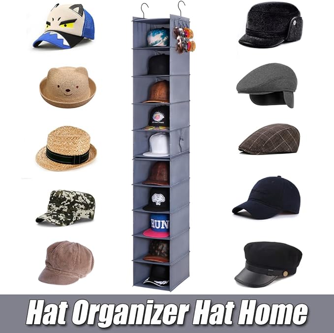 LADYBRO Baseball Cap Storage for Closet Hanging Hat Organizer Hat Rack 10-Shelf or 2 Pcs 5-Shelf, Trucker Dad Golf Cap Newsboy Container Display Hanger Holder Oxford Cloth Space Saver