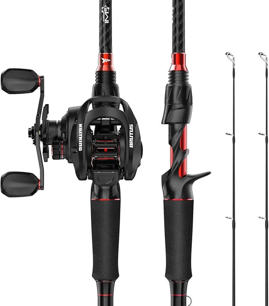 KastKing Brutus Twin-Tip Fishing Rod and Reel Combo, Baitcaster, Spinning & Spincast Combos, IM6 Graphite 2-Piece Rod with Backup Tip Section, EVA Handle, Durable & Sensitive, Freshwater Fishing