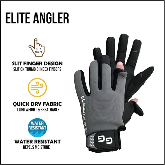 Glacier Glove Unisex Elite Angler Durable Water-Resistant Quick-Dry Multi-Functional Outdoor Slit-Finger Form-Fitted Gloves