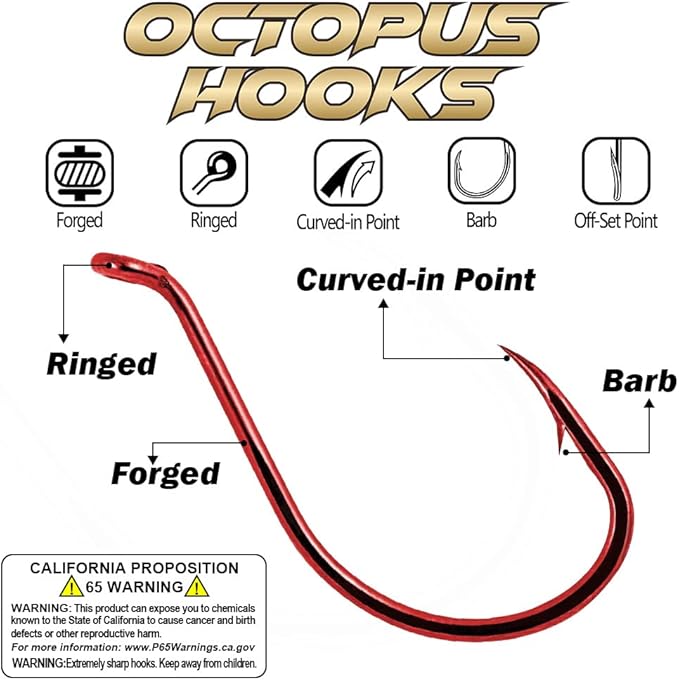 Octopus-Hook-Fishing-Beak-Circle-Hooks-Freshwater-Red-Black-100-50 Pack