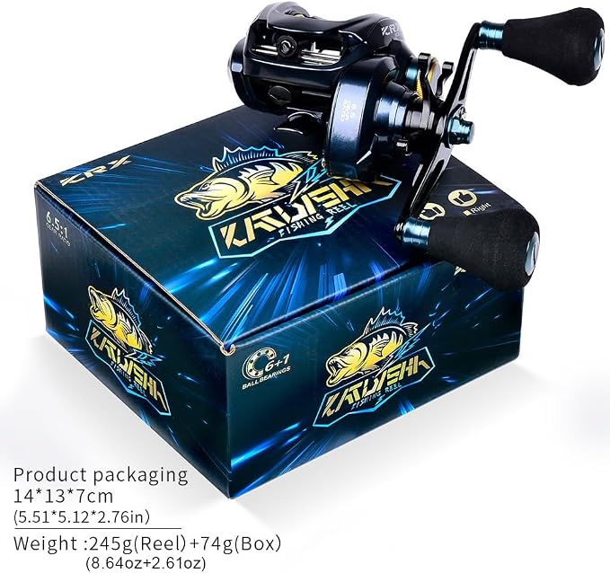 Baitcasting Fishing Reels - 500 Size Casting 6.5:1 Gear Ratio Speed Spool Baitcaster Reels - 6+1 BB Carbon Fiber Drag Magnetic Braking System Low Profile Saltwater Offshore Fishing Baitcasting Reel