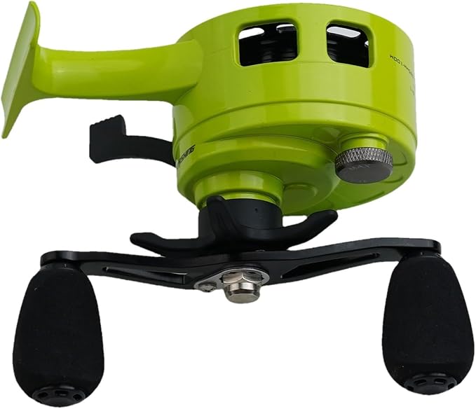 Ice Fishing Reel with Magnetic Drop, 3.2:1 Gear Ratio Inline Reel, 3+1 Ball Bearings Two-Way for Spool Lever for Winter Ice Fishing(left hand yellow-green)