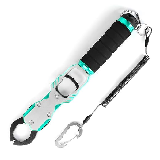 Ghosthorn 11" Aluminum Alloy Fish Lip Gripper with Scale - 40lbs Saltwater Fishing Grabber Tool, 360° Swivel Non-Slip Handle, Corrosion-Resistant Fish holder for caught fish, Fish Control Tackle