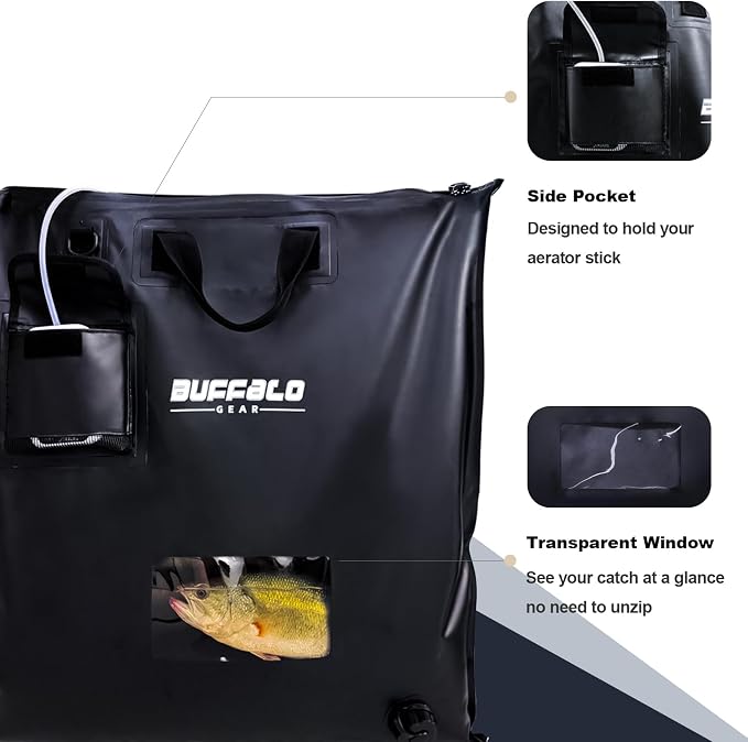 Buffalo Gear Fish Tournament Weigh in Bag for Bass Fishing, Heavy Duty Fish Bag for Caught Fish Waterproof,Leakproof,Puncture Resistant