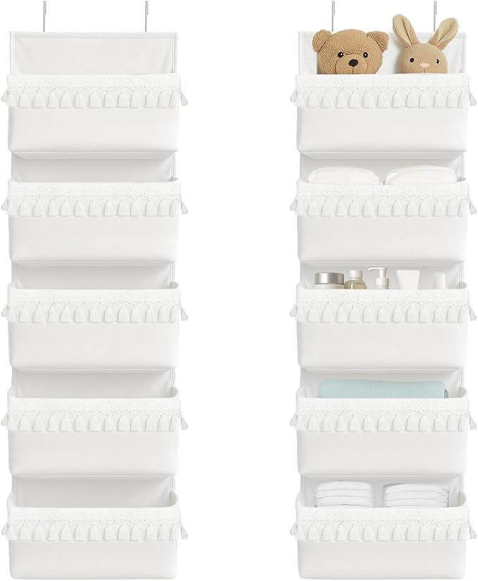 Over The Door Organizer Hanging, 5 Pockets Boho Nursery Decor Over Door Storage Hanging Storage Organizer Behind The Door Storage With Tassels Decoration For Bedroom Bathroom Apartments Dorm Toys