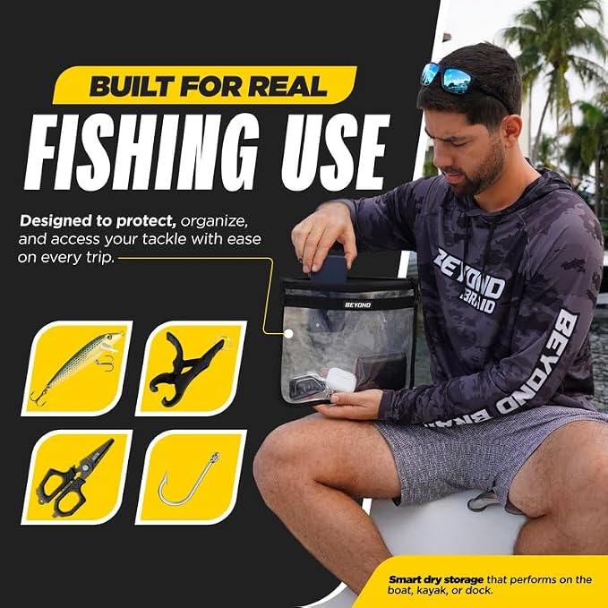 Beyond Fishing DryVault Tackle Storage Bag – Soft Plastic Bait Storage, Fishing Tackle See Through Bait Bag, Water-Resistant, Durable & Transparent Soft Bait Organizer for Easy Gear Access