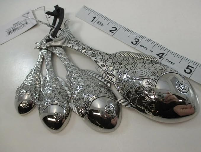 Ganz 4-Piece Set, Fish Measuring Spoon, One Size, silver