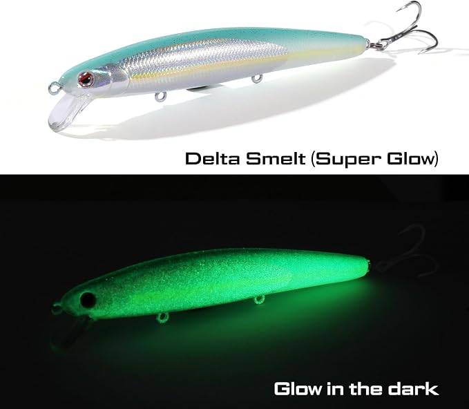 LITTMA California Surf Fishing Lures Saltwater Jerkbait Crankbait Surf Minnow 110/125 - Metallic Sardine Super Glow & Pearl Pink Belly Glow Lures for Halibut & Striper Fishing