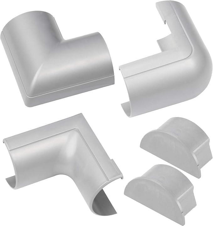 D-Line Large Cable Raceway Accessory Pack, Join 2in x 1in Cord Cover Lengths, 5 Accessories Included, Hide Cords Around a Variety of Angles - Gray