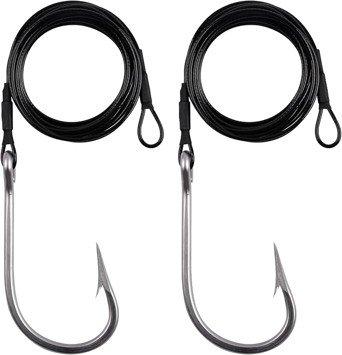 Fishing Shark Rigs Surf Fishing Stainless Steel Cable Leader Wire with Tuna Shark Hooks Saltwater Fishing Deep Sea Hooks Big Fish Shark Leader Rig