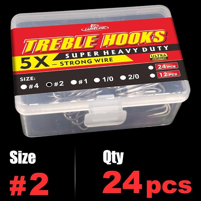 Fishing-Treble-Hooks-5X-Extra-Strong-Heavy-Duty Ultra Anti-Rust Bulk Hooks for Saltwater and Freshwater Fishing Sizes 5/0 to #8