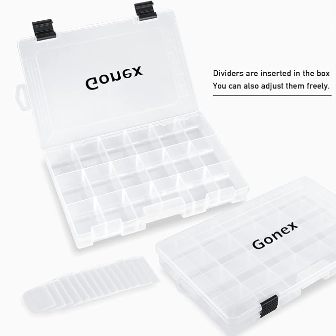 Gonex Fishing Tackle Boxes, 3600 3700 Tackle Trays with Adjustable Dividers, Clear Plastic Tackle Box Organizer Storage for Fishing Lure Bait Hook Jewelry Craft Beads Earring Container, 3 or 4 Packs