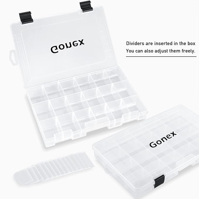 Gonex Fishing Tackle Boxes, 3600 3700 Tackle Trays with Adjustable Dividers, Clear Plastic Tackle Box Organizer Storage for Fishing Lure Bait Hook Jewelry Craft Beads Earring Container, 3 or 4 Packs