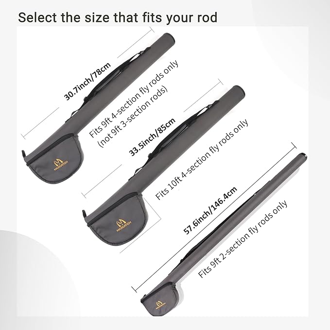 MAXIMUMCATCH Fly Fishing Rod Case with Reel Pouch, Complete Protection Bag, 9FT 2/4 Pieces Rod, Single (Gray, 9' 4sec)