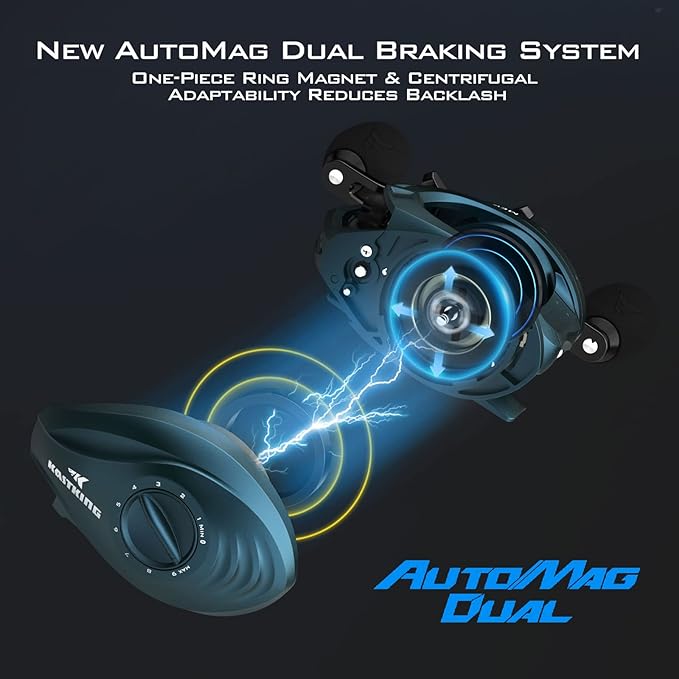 KastKing MegaJaws Elite Baitcasting Fishing Reel, New AutoMag Dual Braking System, Only 6.7oz, 17.64 LBs Carbon Fiber Drag, 11+1 Shielded BB, High Speed 5.4:1 to 9.1:1 Gear Ratios