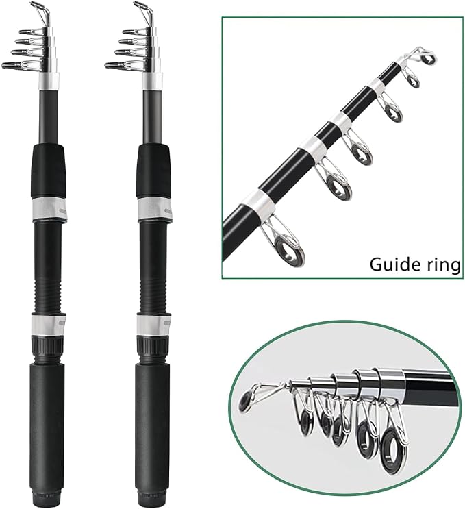 Fishing Pole Combo, 6.9ft 2Pcs Telescopic Rods Set, Collapsible Carbon Fiber Fishing Rods, 2PCS Spinning Reel Set with Carrier Bag Freshwater Fishing Rod and Reel Combos Kits