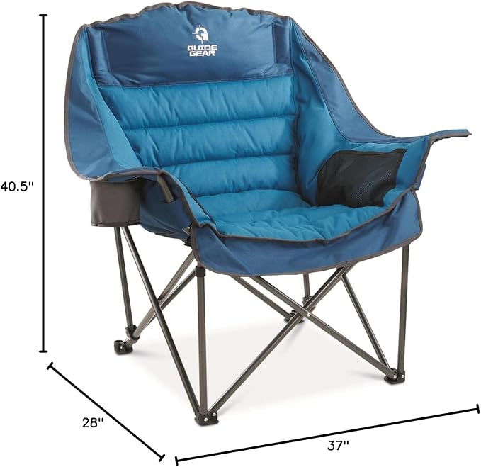 Guide Gear Oversized Extra Large Padded Camping Chair, Portable, Folding, Large Camp Lounge Beach Chairs for Outdoor, Adults, Men and Women, Heavy-Duty 400 Pound Capacity, with Cup Holder Blue