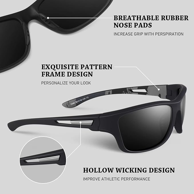 WEAROYO Polarized Sports Sunglasses for Men Women,Fishing Driving Rectangular Goggles UV400 Protection