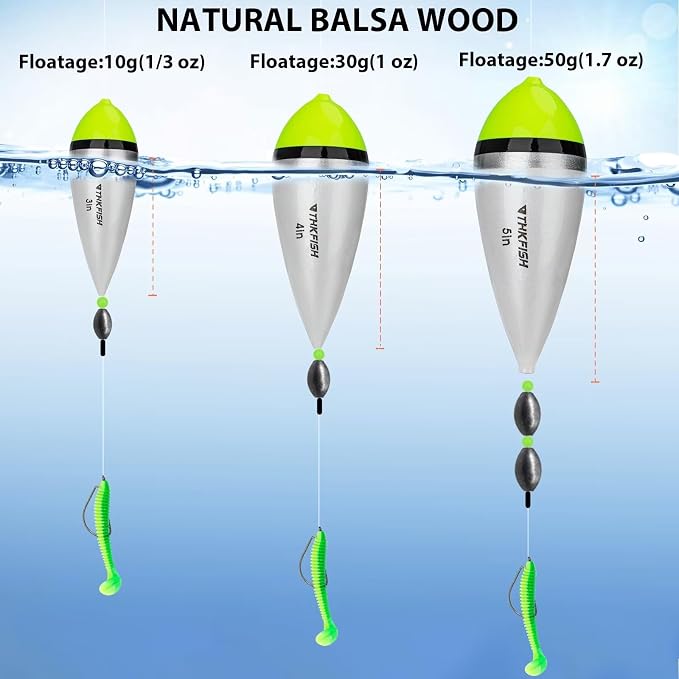 THKFISH Fishing Bobbers Slip Bobbers for Fishing Floats Bobbers for Fishing Balsa Bobbers for Steelhead Fish Float Rigs Freshwater Saltwater Floatage