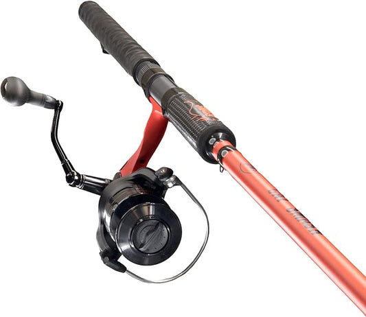Lew's Cat Smash Spinning Reel and Fishing Rod Combo, 7-Foot 2-Inch 1-Piece IM6 Graphite Fishing Rod, Right or Left-Hand Retrieve, Red