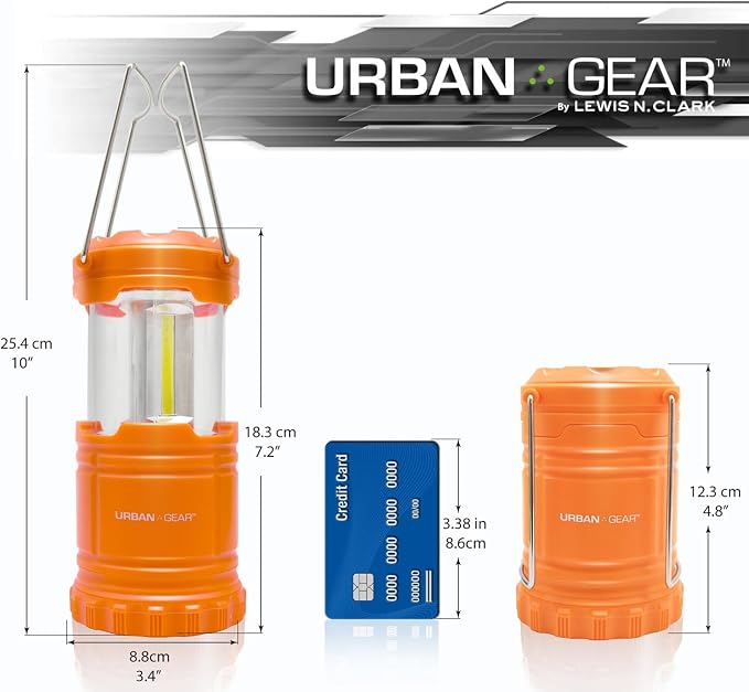 Lewis N. Clark Collapsible Camping Lantern | LED Portable Lantern for Indoor or Outdoor Use | Waterproof Lamp with Batteries Included | for Camping, Backpacking, Hiking, or Power Outage | Orange