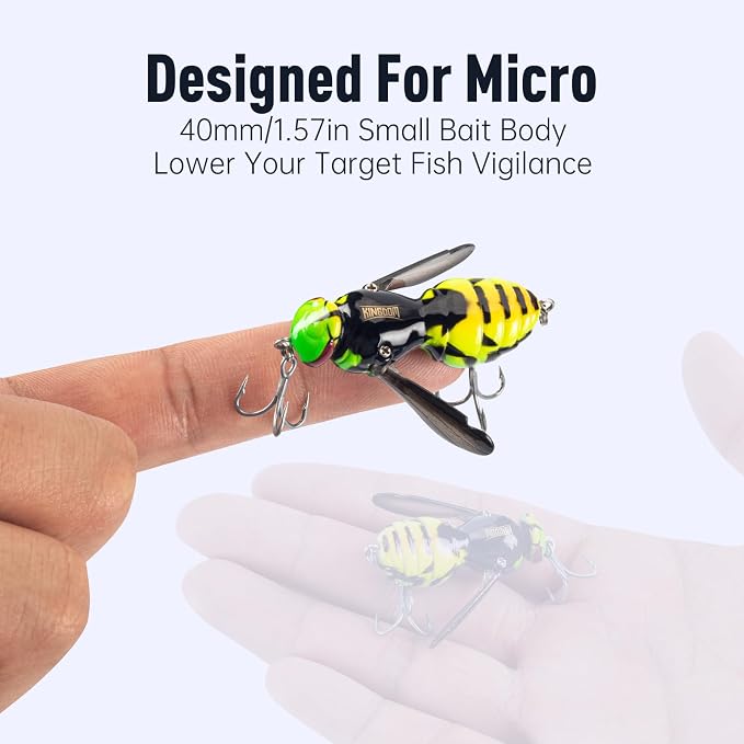Kingdom Wasp Craw Bait Insect Bionic Floating Fishing Lures Swimbaits Hard Artificial Baits Lure for Freshwater and Saltwater Bass Carp Pike Walleye Fishing ABS Material Carbon Steel Three Book Hook