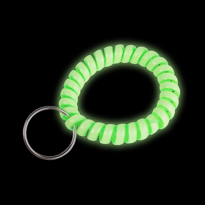 Lucky Line 2” Diameter Spiral Wrist Coil with Steel Key Ring, Flexible Wrist Band Key Chain Bracelet, Stretches to 12”, Glow-in-the-Dark, 5 Pack (4101605)
