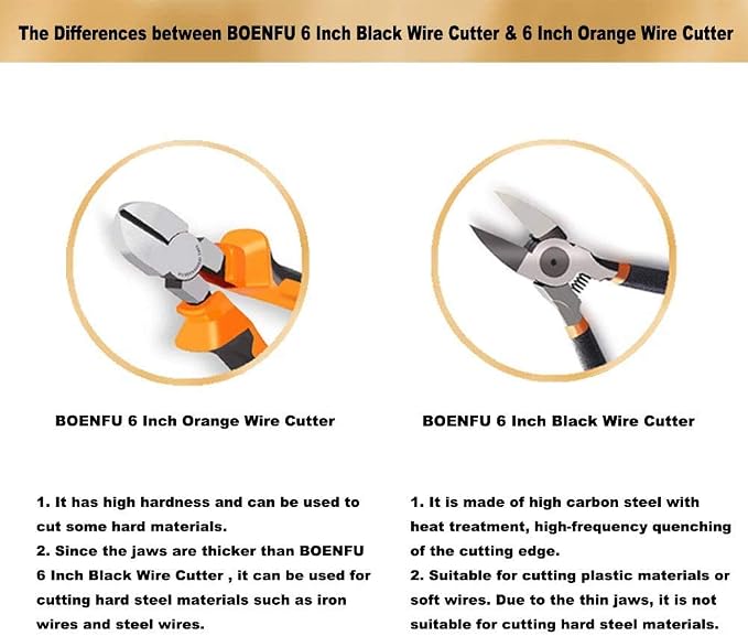 BOENFU Wire Cutter for Artificial Flowers, Crafts, Chicken Wire 6 inch Side Cutters Heavy Duty Diagonal Cutting Pliers, Orange