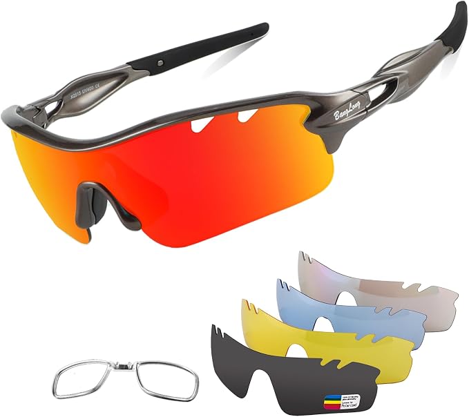 BangLong Polarized Cycling Sunglasses for Men Women, 26g Sports Sunglasses with 5 Lenses for Running Fishing Baseball Driving