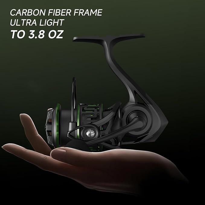 LS Lightweight Spinning Reel 500-1000 Series, 3.8oz Ultralight Carbon Fiber Frame, 5+1 BB, 5.2:1 Gear Ratio, 6.6LBs Max Drag, Saltwater/Freshwater Fishing Reel
