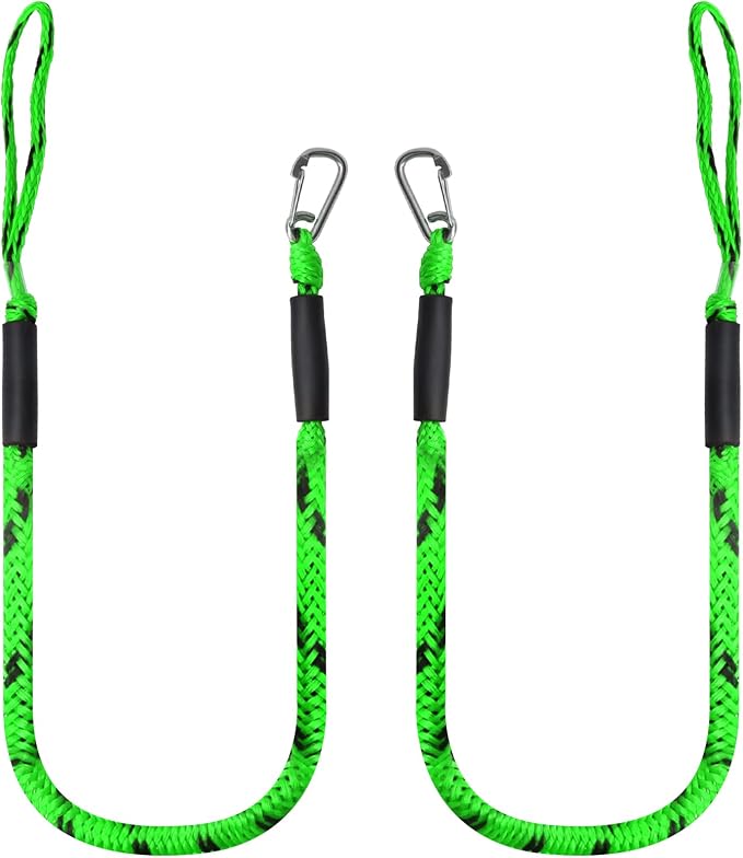 4 Feet Bungee Dock Line with Stainless Steel Clip & Foam Float 2pcs, Mooring Rope for Docking with Built-in Snubber, Ideal Boat Accessories for PWC, Jet Ski, SeaDoo, Kayak, Pontoon, Canoe