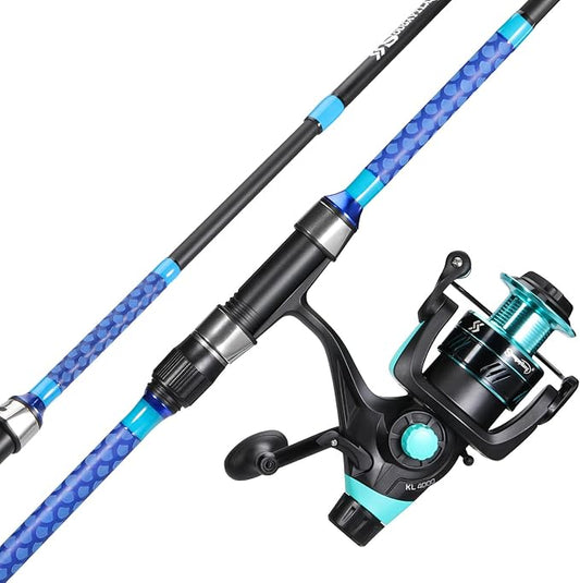 Sougayilang 3 Piece Baitfeeder Combo Surf Fishing Rod Combo Medium/Heavy Travel Spinning Rod with 4000 Size Reel (9'/10'/11'/12')