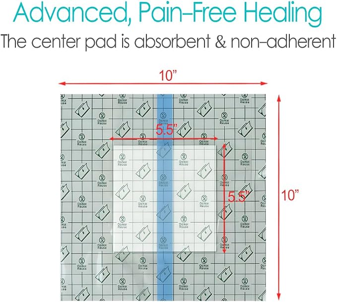 Waterproof Shower Cover Shields Dialysis Port Picc Line Chest Catheter PD Peritoneal Dialysis Chemo Non-Stick Center Pad for Feeding Tube Peg G-Tube Patient Bandage Protector, 10"x10"(Pack of 25)