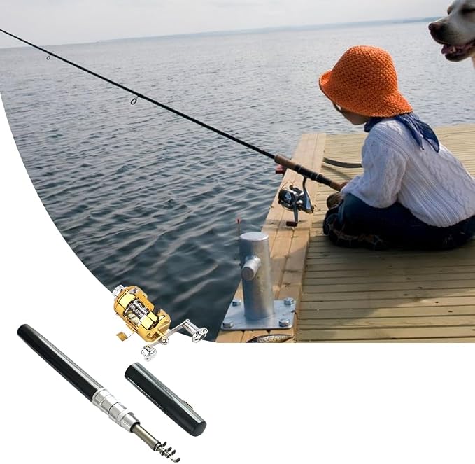 Mini Fishing Rod Reel Combo, Pocket Fish Pole Pen Shape Kit Pockets Size Fishing Rods Portable Telescopic Lightweight Aluminum Alloy Freshwater River Lake Reservoir Saltwater Gift for Man