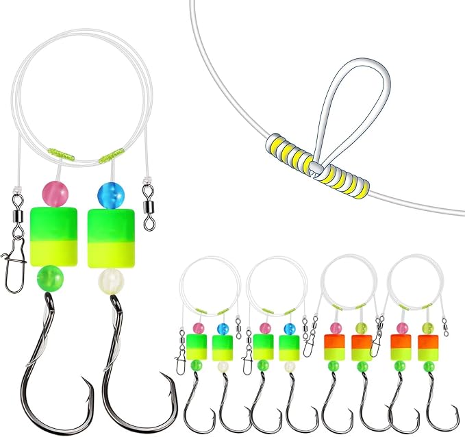 Dovesun 10PCS/4PCS Pompano Rigs for Surf Fishing Saltwater Fishing Rigs with Floats and Beads Unique Double-Line T-Knot Pre-Rigged Surf Fishing Gear & Tackle with Circle Hooks