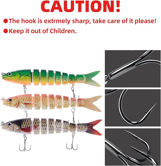 Bass Fishing Lures, Jointed Swimbait Glide Bait for Bass, Trout & Pike – Lifelike Fishing Lure with 3D Eyes, Built-in Rattle Chamber, Triple Hook – Realistic Fishing Lures for Freshwater & Saltwater