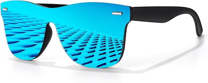 LINVO Trendy Polarized Mirrored Sunglasses Men Womens, Flat One Piece Reflective Shades for Driving Fishing UV400 Protection