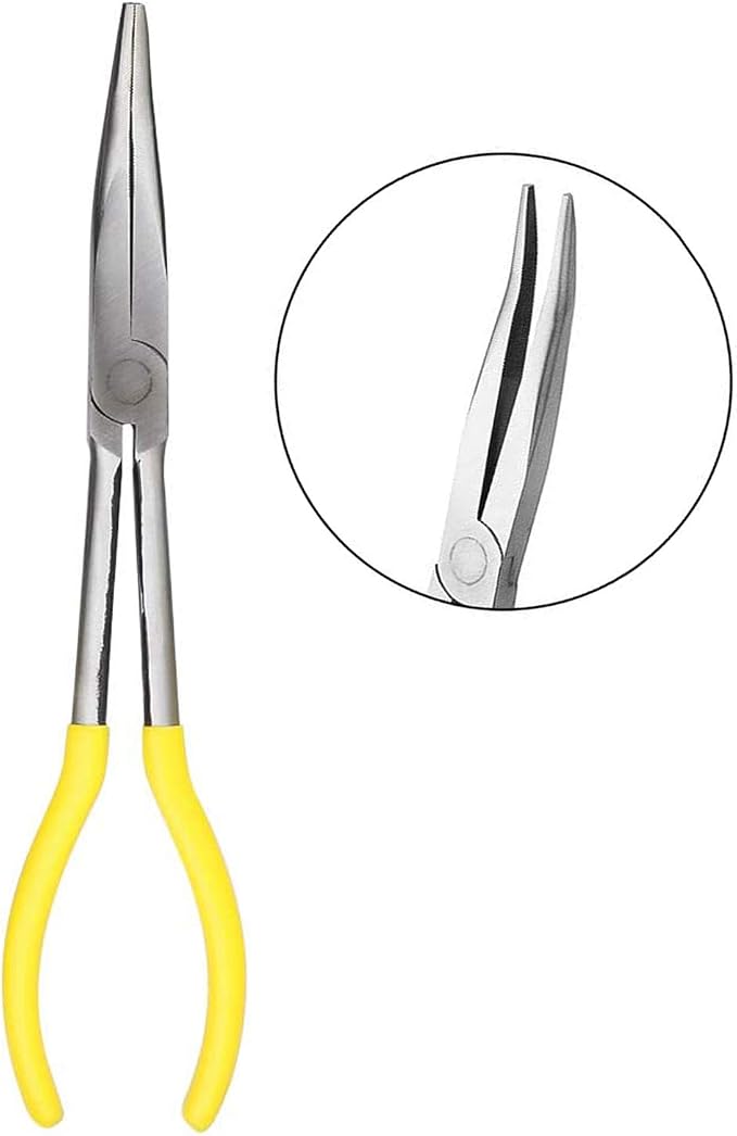 11 Inch Long Reach Long Nose Pliers | Designed for Mechanics, Technicians, and Contractors | Work with Delicate or Difficult-to-Reach Pieces | Milled-Jaws | Steel “25 Degree Bent Nose Plier