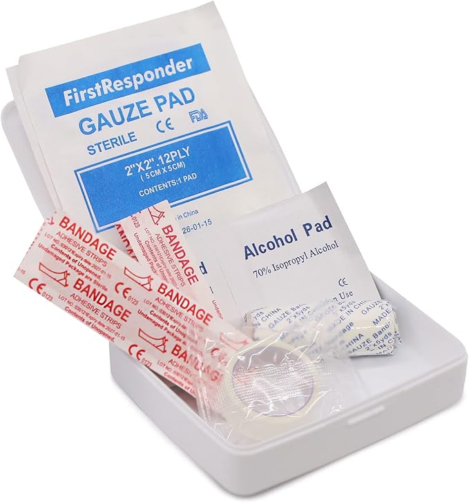 DMI First-Aid Kit, Mini 20-Piece, Small and Compact All-Purpose Use for Minor Cuts and Scrapes, Durable Water-Resistant Case, Portable, White