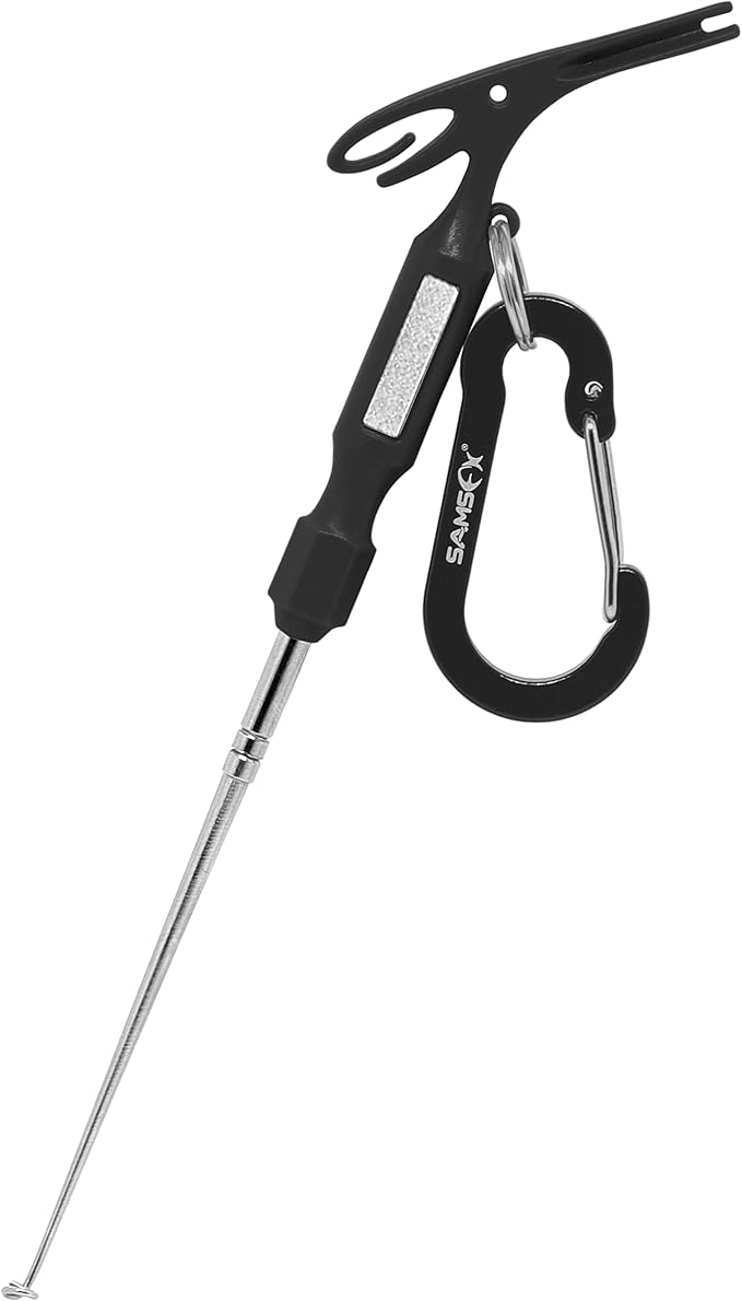 SAMSFX Fishing Hook Removal Tool Hook Quick Removal Device Security Extractor Fish Hook Disconnect Tool, Built-in Loop Tyer, Quick Knot Tying Tool and Hook Sharpener