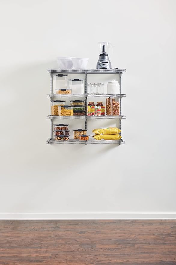 Rubbermaid 36" Pantry Organization Shelf System, Direct Wall Mount, 4 Shelves and Mounting Hardware Kit Included, Satin Nickel, Wire Shelving System for Home/Pantry/Closet