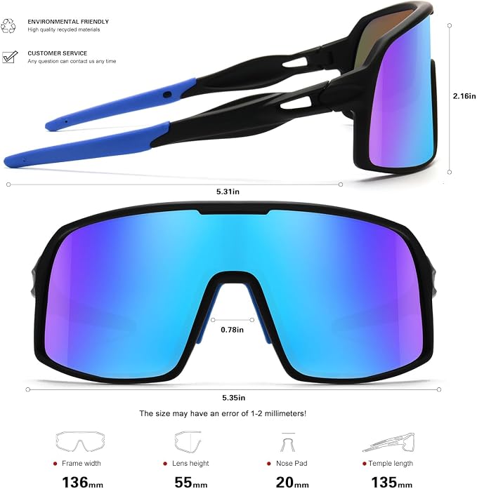 SEKKAF Polarized Sports Sunglasses for Men and Women Cycling Glasses UV Protection Goggles for Mountain Bike Running Fishing